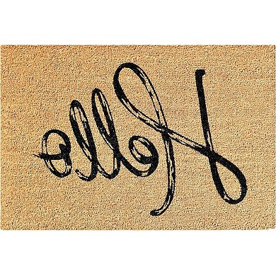 HomeRoots 24" X 36" Natural And Black Hello Distressed Outdoor Coir Door Mat