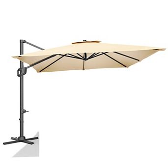 10FT Heavy Duty Cantilever Umbrella with Base: 360° Rotation Square Single Top for Backyard & Pool