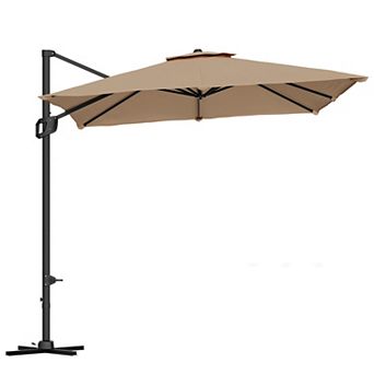 10FT Heavy Duty Cantilever Umbrella with Base: 360° Rotation Square Single Top for Backyard & Pool