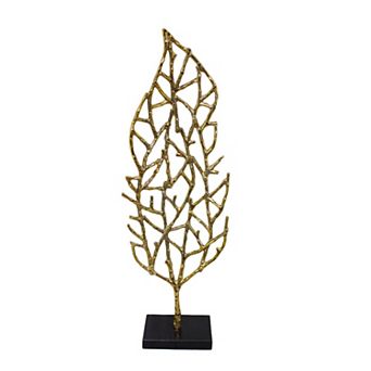 HomeRoots 26" Gold And Black Aluminum And Marble Leaf Tabletop Sculpture