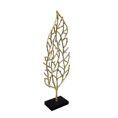 HomeRoots 26" Gold And Black Aluminum And Marble Leaf Tabletop Sculpture