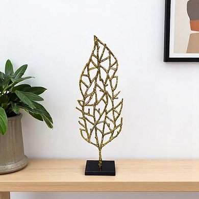 HomeRoots 26" Gold And Black Aluminum And Marble Leaf Tabletop Sculpture