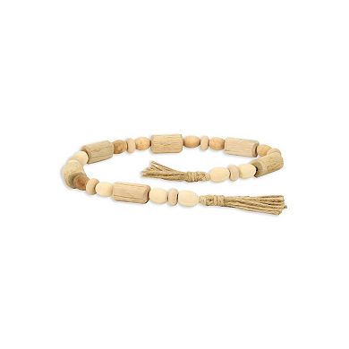 HomeRoots 40" Brown Wood Beads And Rope Decorative Tassel