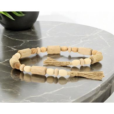 HomeRoots 40" Brown Wood Beads And Rope Decorative Tassel