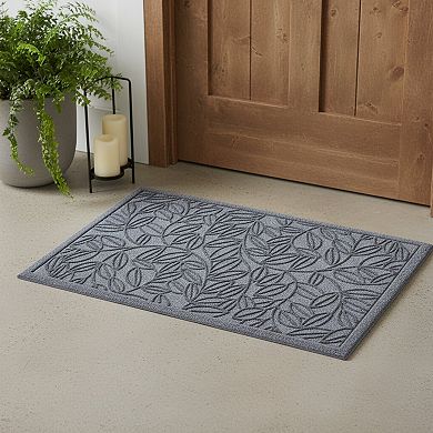 HomeRoots 24" X 36" Gray Botanical Leaves Outdoor Polypropylene Door Mat