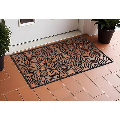 HomeRoots 24" X 36" Black Rubber Botanical Leaves Outdoor Door Mat