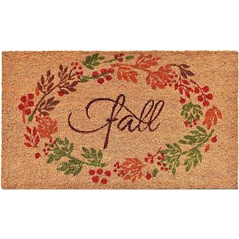 HomeRoots 17" X 29" Natural Green And Orange Fall Leaves Coir Outdoor Door Mat