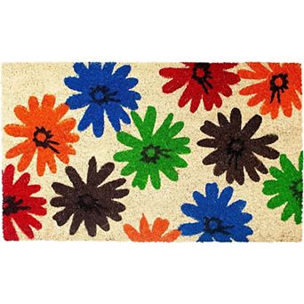 HomeRoots 24" X 36" Brown Green And Red Multi Floral Outdoor Coir Door Mat
