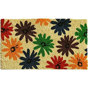 HomeRoots 24" X 36" Brown Green And Red Multi Floral Outdoor Coir Door Mat