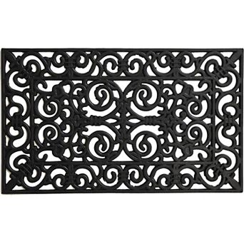 HomeRoots 18" X 30" Black Scrollwork Outdoor Rubber Door Mat