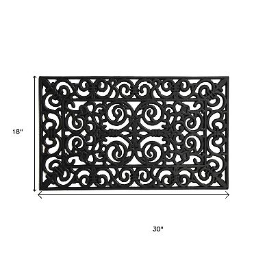 HomeRoots 18" X 30" Black Scrollwork Outdoor Rubber Door Mat
