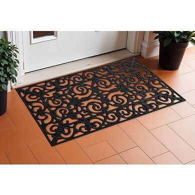HomeRoots 18" X 30" Black Scrollwork Outdoor Rubber Door Mat
