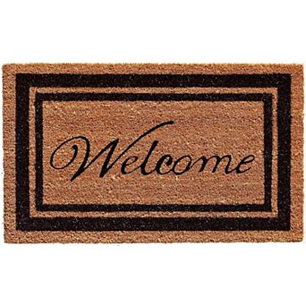 HomeRoots 18" X 30" Natural And Black Striped Border Welcome Outdoor Coir Door Mat