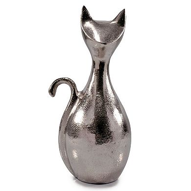 HomeRoots 11" Silver Aluminum Cat Tabletop Sculpture