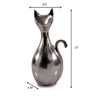 HomeRoots 11" Silver Aluminum Cat Tabletop Sculpture