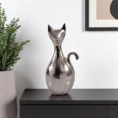 HomeRoots 11" Silver Aluminum Cat Tabletop Sculpture