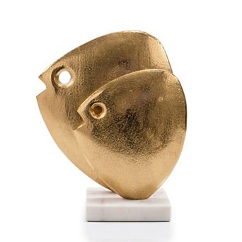 HomeRoots 11" Gold And White Aluminum And Marble Fishes Tabletop Sculpture