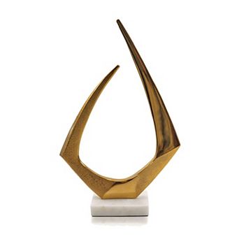HomeRoots 17" Gold And White Aluminum And Marble Abstract Tabletop Sculpture