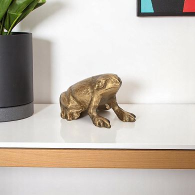 HomeRoots 3" Antiqued Gold Cast Iron Frog Figurine