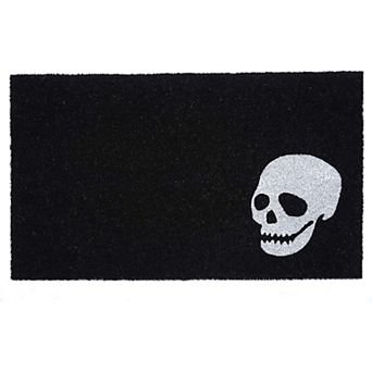 HomeRoots 17" X 29" Black and White Coir Skull Outdoor Halloween Door Mat