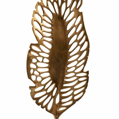 HomeRoots 28" Gold And White Aluminum And Marble Leaf Tabletop Sculpture