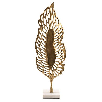 HomeRoots 28" Gold And White Aluminum And Marble Leaf Tabletop Sculpture