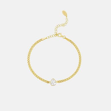 SHYMI Fancy Curb Chain Bracelet — .925 Silver, 14K Gold-Plated, CZ, 6" + 2" Ext