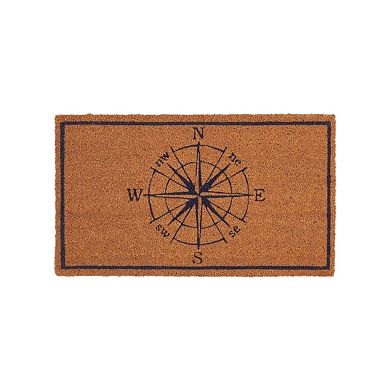 HomeRoots 16" X 30" Light Brown And Navy Blue Compass Indoor Coir Door Mat