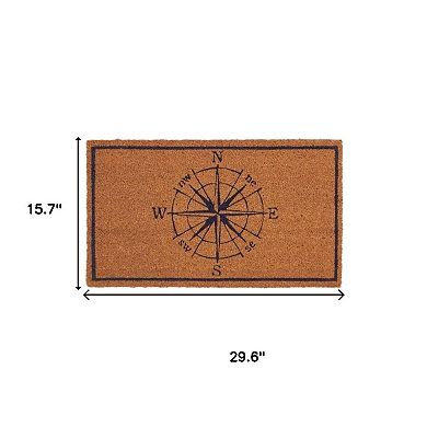 HomeRoots 16" X 30" Light Brown And Navy Blue Compass Indoor Coir Door Mat