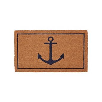 HomeRoots 16" X 30" Light Brown And Navy Blue Anchor Indoor Coir Door Mat