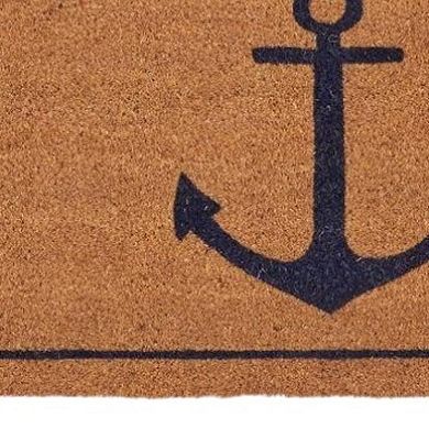 HomeRoots 16" X 30" Light Brown And Navy Blue Anchor Indoor Coir Door Mat