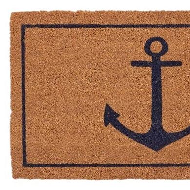 HomeRoots 16" X 30" Light Brown And Navy Blue Anchor Indoor Coir Door Mat