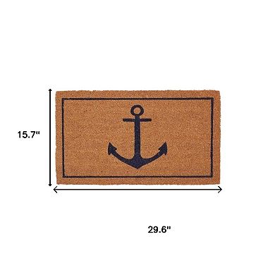 HomeRoots 16" X 30" Light Brown And Navy Blue Anchor Indoor Coir Door Mat