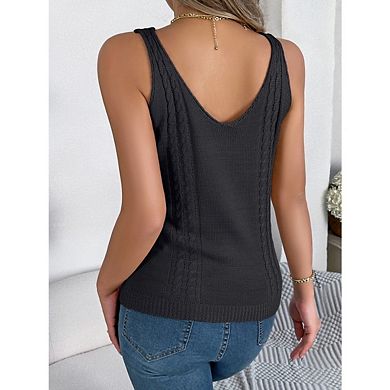 Womens Pointelle Knit Top V Neck Strappy Sleeveless Tank Tops