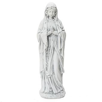 LuxenHome 29.3" Praying Mary Statue with Rosary Beads, White Outdoor Religious Decor