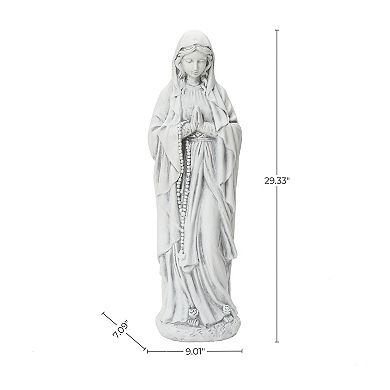 LuxenHome 29.3" Praying Mary Statue with Rosary Beads, White Outdoor Religious Decor