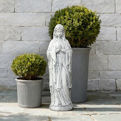 LuxenHome 29.3" Praying Mary Statue with Rosary Beads, White Outdoor Religious Decor