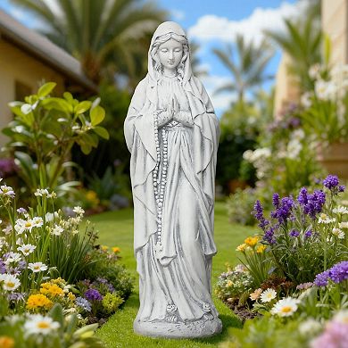 LuxenHome 29.3" Praying Mary Statue with Rosary Beads, White Outdoor Religious Decor