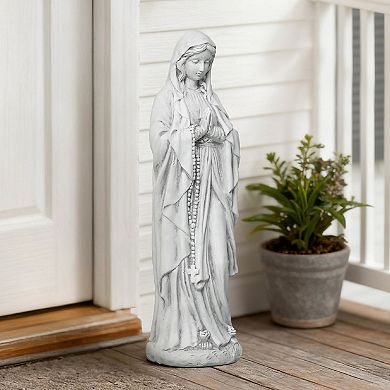 LuxenHome 29.3" Praying Mary Statue with Rosary Beads, White Outdoor Religious Decor