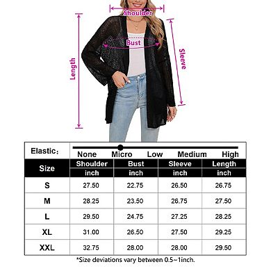 Women's Crochet Cardigan Light Weight Long Sleeve Open Front Hollow Out Thin Cardigan
