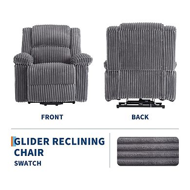 ANIXOL Manual Corduroy Recliner Chair with Pull Handle, Side Pocket and Pillow-Top Arms