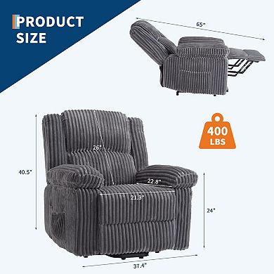 ANIXOL Manual Corduroy Recliner Chair with Pull Handle, Side Pocket and Pillow-Top Arms