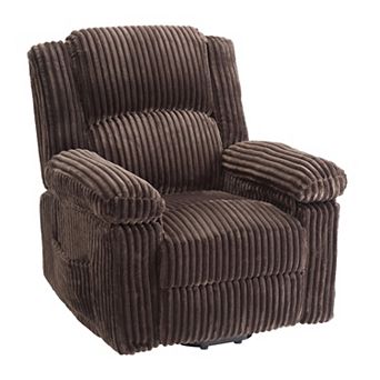 ANIXOL Manual Corduroy Recliner Chair with Pull Handle, Side Pocket and Pillow-Top Arms