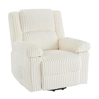 ANIXOL Manual Corduroy Recliner Chair with Pull Handle, Side Pocket and Pillow-Top Arms