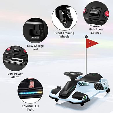 ANIXOL 12V Kids Drift Go-Kart with LED Lights, Music and Battery Display