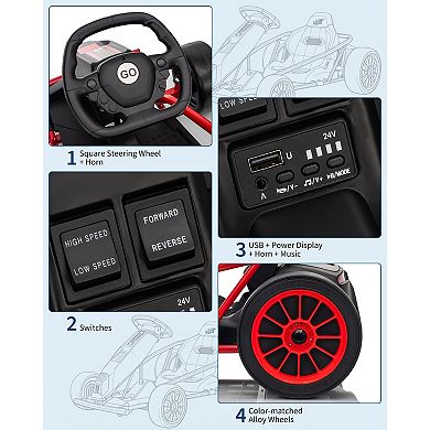 ANIXOL 24V Kids Drift Go Kart with Music, Horn and Seat Belt