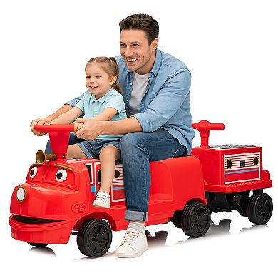 ANIXOL 12V Trackless Ride-On Train with Storage Seat, Lights and Music