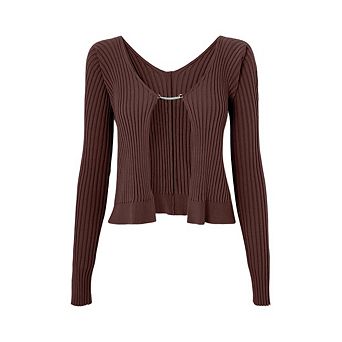 Women's Ribbed Knit Cardigan Top Button Down V Neck Lightweight Cropped Cardigan Sweater