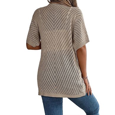 Lightweight Crochet Cardigan for Women Short Sleeve Duster Boho Open Front Knitted Cardigan