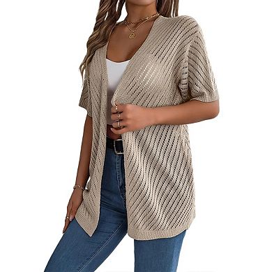 Lightweight Crochet Cardigan for Women Short Sleeve Duster Boho Open Front Knitted Cardigan